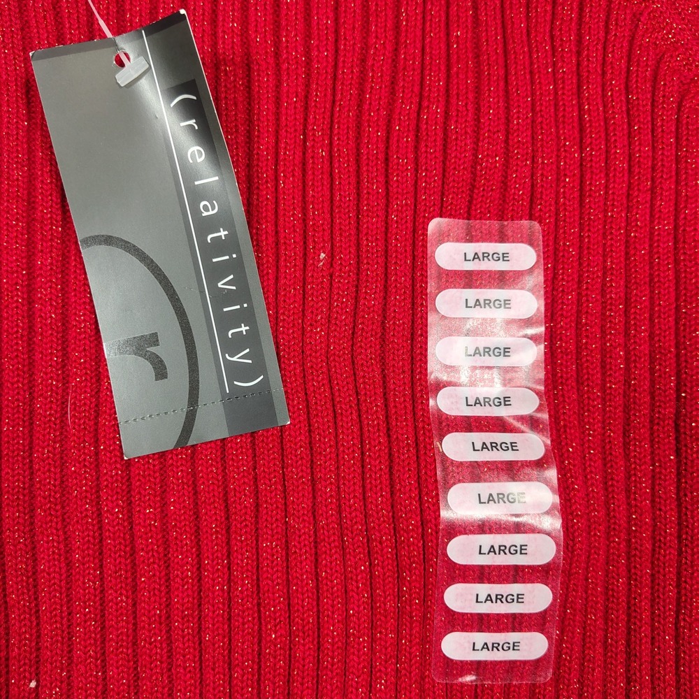 Relativity Sweater Women L Red Mock Neck Metallic Ribbed Knit Cotton R4814L - Picture 5 of 8